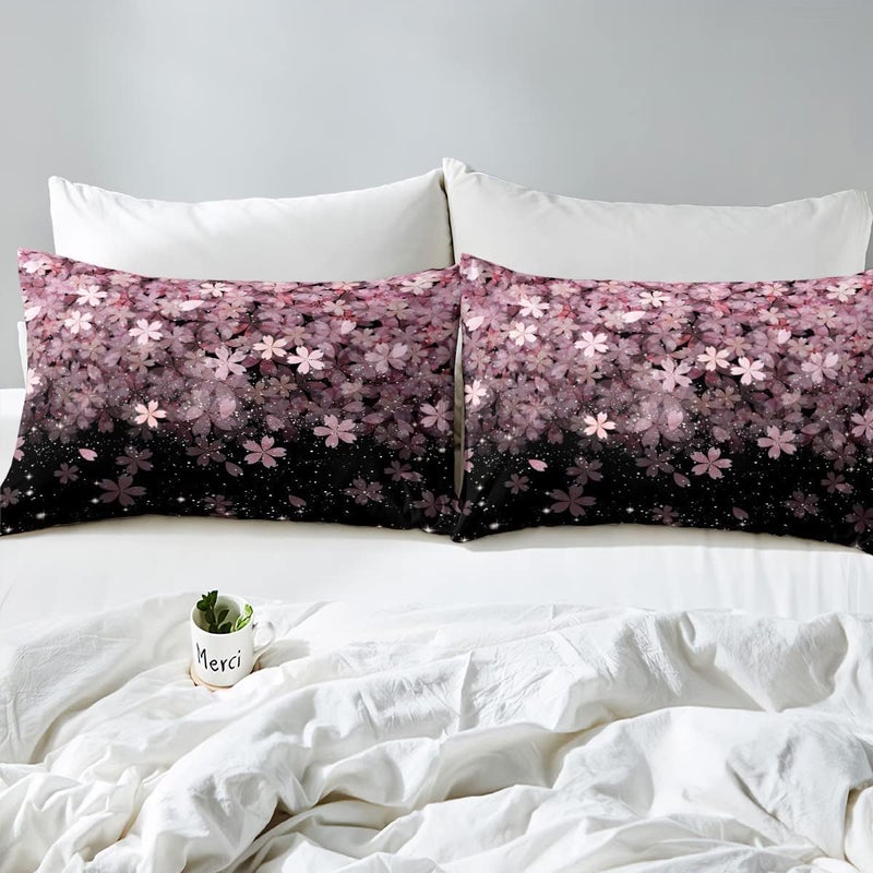Cherry Blossom Duvet Cover Set Pink Flower Bedding Set 2pcs for Girls Adults Petal Floral Print Comforter Cover Japanese Style Bedspread Cover with 1 Pillowcase (No Comforter) Twin Size - Image 4