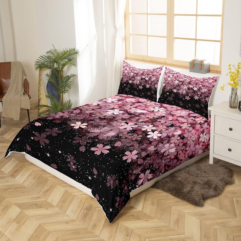 Cherry Blossom Duvet Cover Set Pink Flower Bedding Set 2pcs for Girls Adults Petal Floral Print Comforter Cover Japanese Style Bedspread Cover with 1 Pillowcase (No Comforter) Twin Size - Image 2