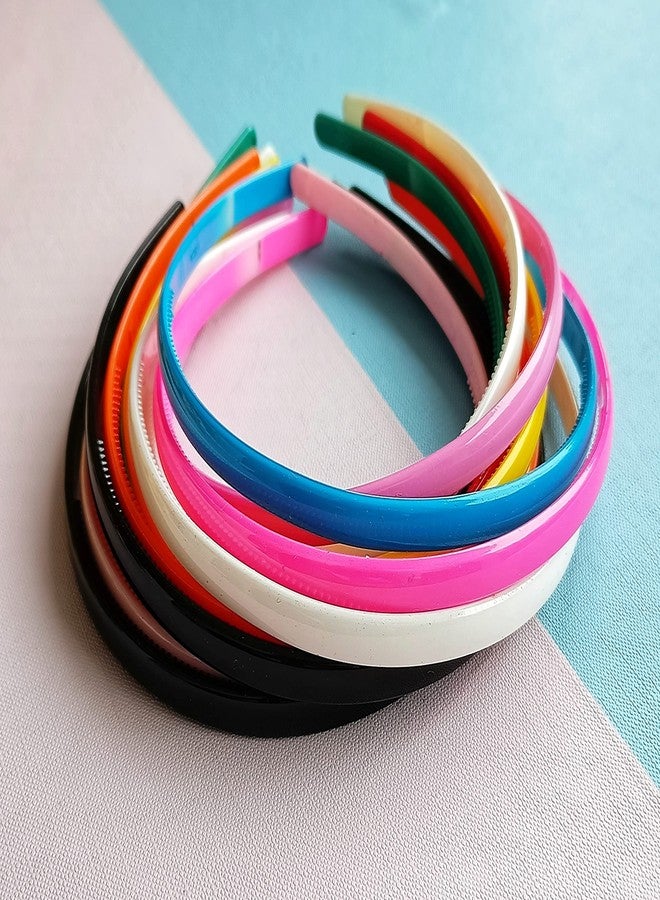RedChimes 12 Pcs Multicolor Simple Fancy 8 mm Wide Plastic Teeth Comb Shine Hair Bands Hair Accessories For Girls and Women - Image 3