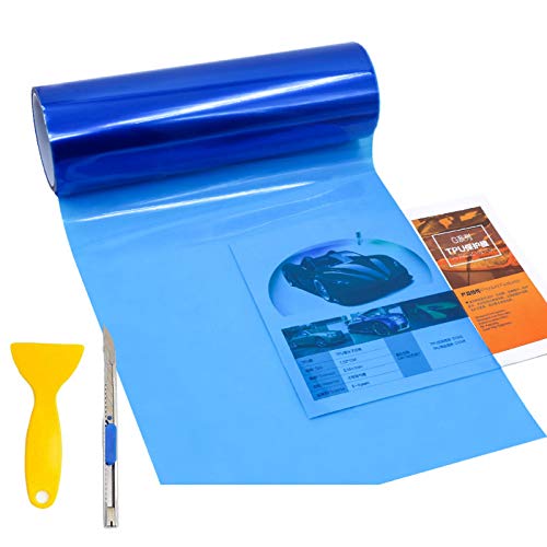 KOMAS 12 X 48 Tint Vinyl Film Sticker Sheet Roll for Car Headlight Tail Lights Fog Lights with Squeegee Cutter Glossy Dark Blue