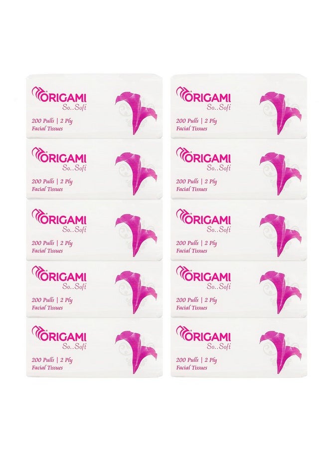 Origami 2 Ply Facial Tissue Soft Pack | Car Tissue - Pack Of 10 (200 Pulls Per Box, 2000 Sheets)  - Image 1