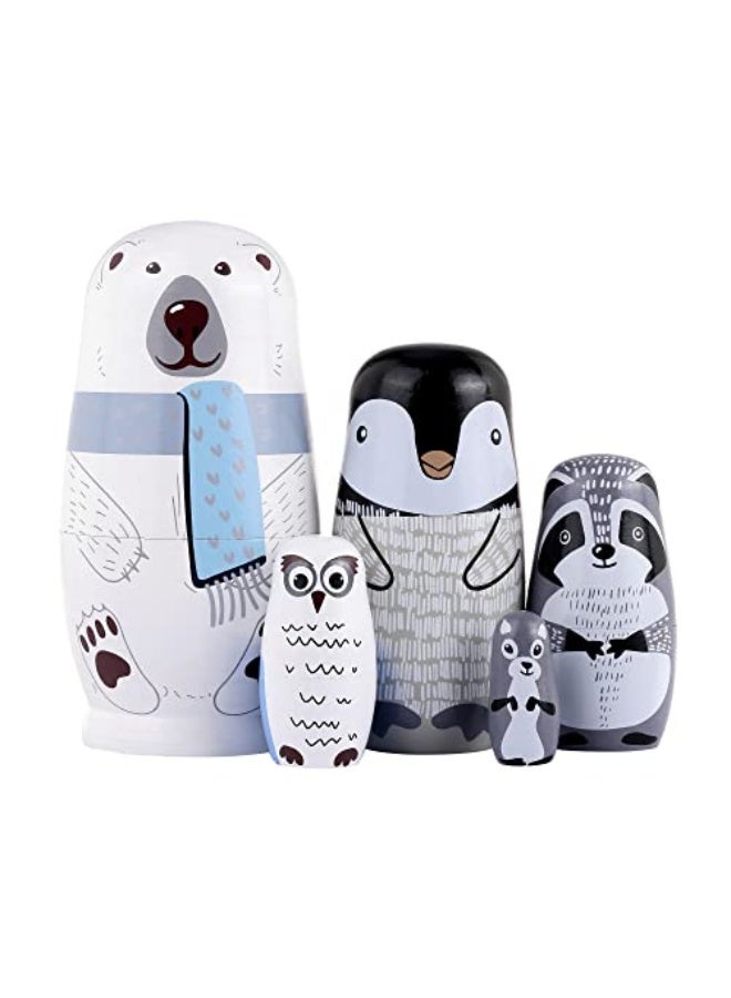 Yoption 5Pcs Russian Matryoshka Dolls Handmade Wooden Polar Bear Penguin Nesting Dolls Set for Kids Christmas Birthday Toy Gift (Polar Bear) - Image 1