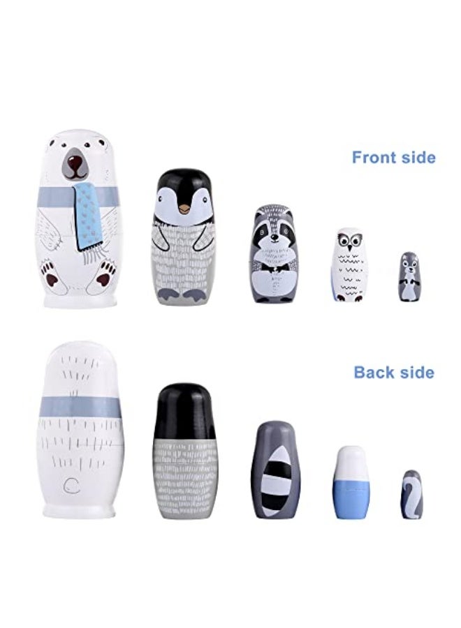 Yoption 5Pcs Russian Matryoshka Dolls Handmade Wooden Polar Bear Penguin Nesting Dolls Set for Kids Christmas Birthday Toy Gift (Polar Bear) - Image 3