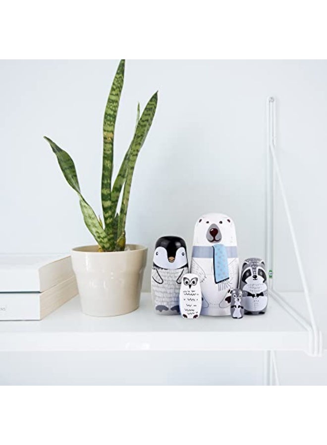 Yoption 5Pcs Russian Matryoshka Dolls Handmade Wooden Polar Bear Penguin Nesting Dolls Set for Kids Christmas Birthday Toy Gift (Polar Bear) - Image 4
