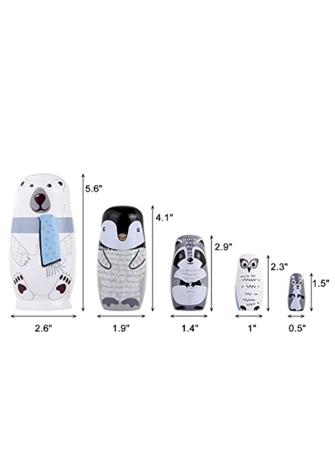Yoption 5Pcs Russian Matryoshka Dolls Handmade Wooden Polar Bear Penguin Nesting Dolls Set for Kids Christmas Birthday Toy Gift (Polar Bear) - Image 2