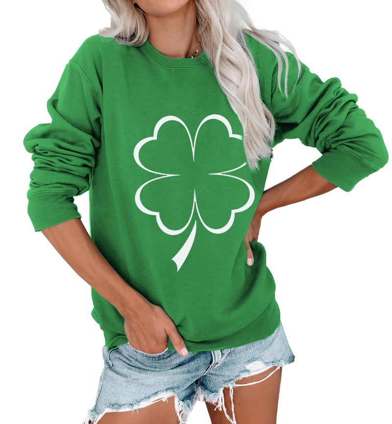 KKG Womens St Patricks Day Sweatshirt Irish Long Sleeve Crew Neck Clover Shirt Cute Outfit Shamrock Saint Patricks Sweater Pullover Tops - Image 1