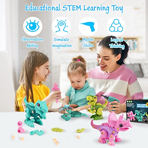 FREE TO FLY Dinosaur Toys for 3 4 5 6 Years Old Girls Take Apart Dinosaur Learning Toys for Kids 35 57 STEM Building Construction Set with Electric Drill Birthday Ideas - Image 5