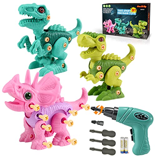 FREE TO FLY Dinosaur Toys for 3 4 5 6 Years Old Girls Take Apart Dinosaur Learning Toys for Kids 35 57 STEM Building Construction Set with Electric Drill Birthday Ideas - Image 1