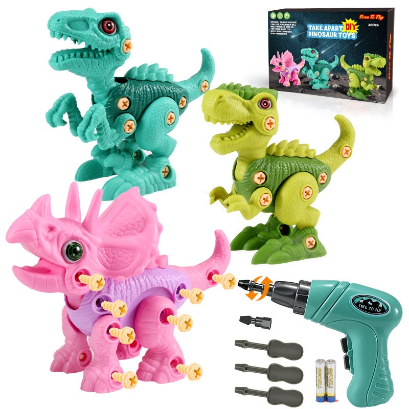 FREE TO FLY Dinosaur Toys for 3 4 5 6 Years Old Girls Take Apart Dinosaur Learning Toys for Kids 35 57 STEM Building Construction Set with Electric Drill Birthday Ideas - Image 2