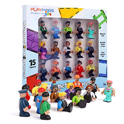 Playmags Magnetic Figures Community Set of 15 Pieces - Play People Perfect for Magnetic Tiles Building Blocks - STEM Learning Toys Children – Magnet Tiles Expansion Accessories Pack (Styles May Vary) - Image 1