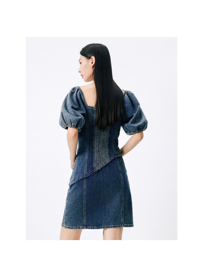 Waxbird Designer Denim Dress Summer Square Neck Washed Short Skirt Niche High-end Skirt - Image 4