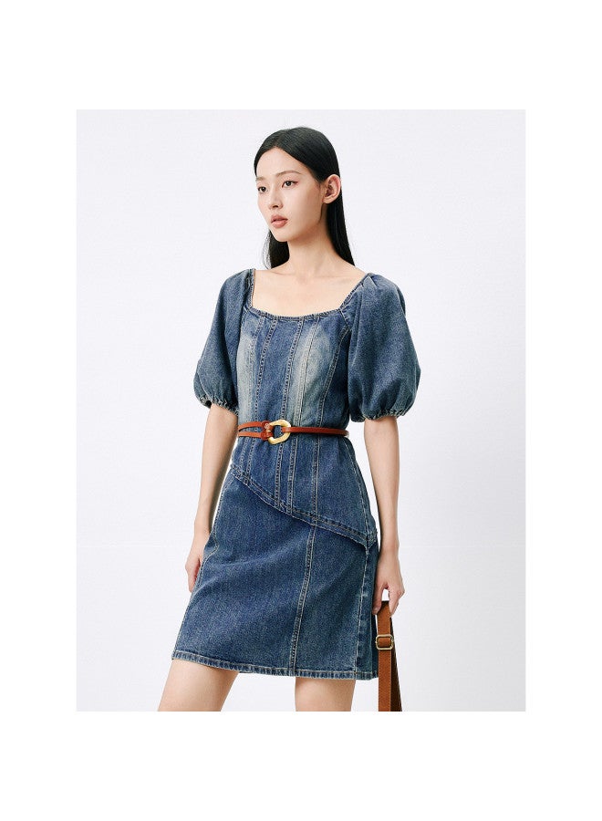 Waxbird Designer Denim Dress Summer Square Neck Washed Short Skirt Niche High-end Skirt - Image 3