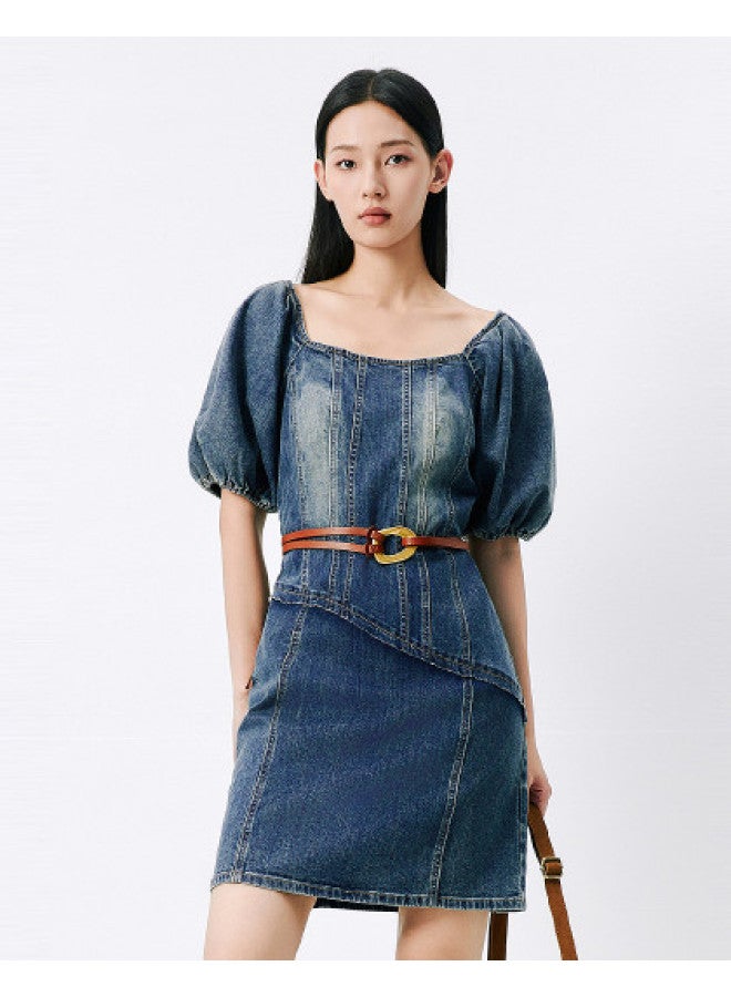 Waxbird Designer Denim Dress Summer Square Neck Washed Short Skirt Niche High-end Skirt - Image 1