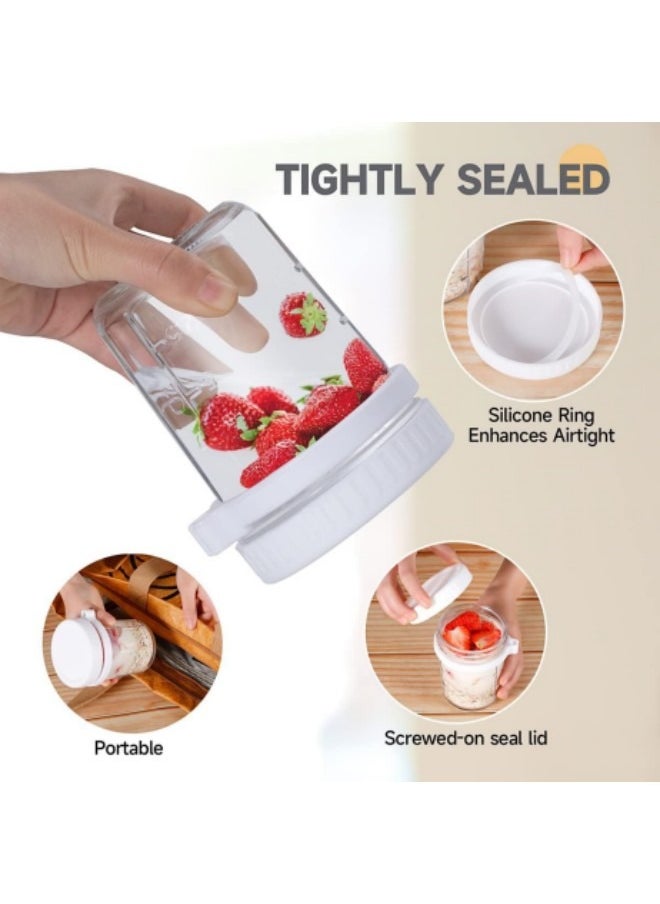 GGEROU - 2Pcs Overnight Oats Jars with Lid and Spoon Airtight Oatmeal Container with Measurement Marks 350ml - Image 1