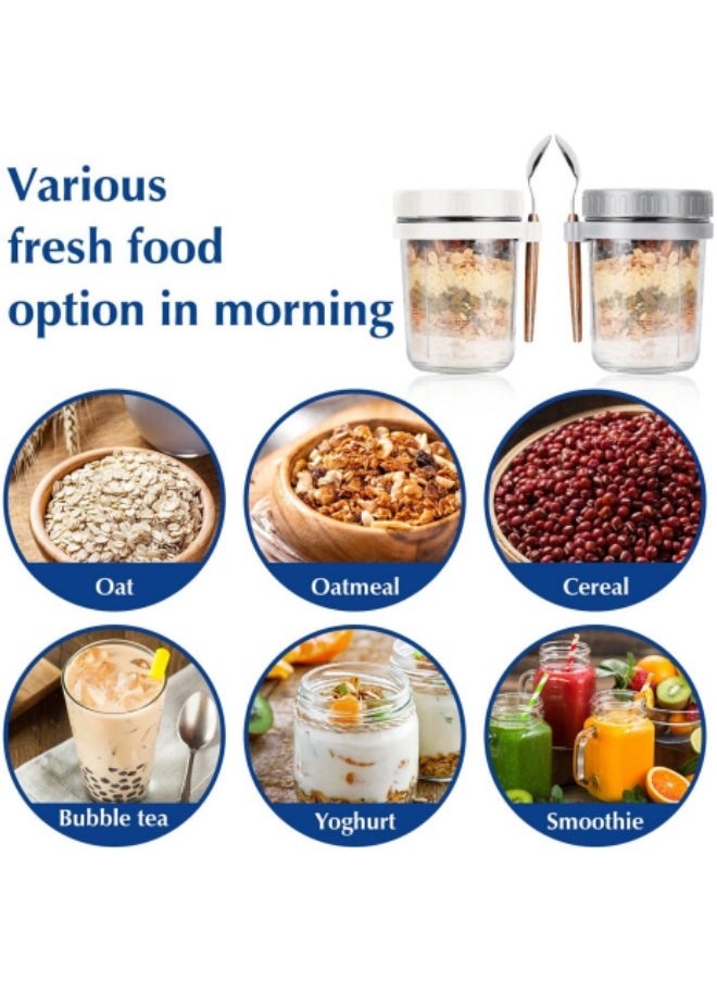 GGEROU - 2Pcs Overnight Oats Jars with Lid and Spoon Airtight Oatmeal Container with Measurement Marks 350ml - Image 1