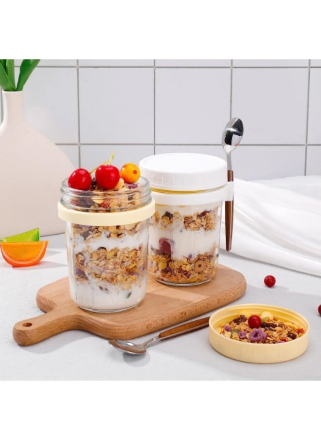 GGEROU - 2Pcs Overnight Oats Jars with Lid and Spoon Airtight Oatmeal Container with Measurement Marks 350ml - Image 1