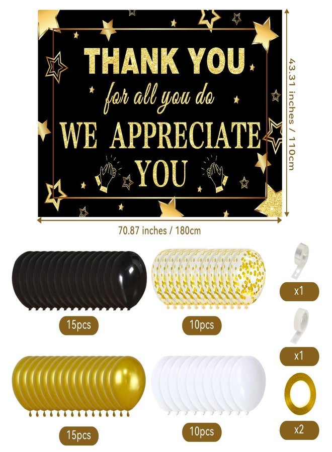 GOLDCROW We Appreciate You Decorations Black Gold Appreciate You Banner with Balloons Arch Kit Thank You Backdrop for Teacher Employee Staff Doctors Nurse Poaster Volunteer Appreciation Week Party Decor - Image 2