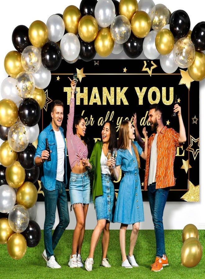 GOLDCROW We Appreciate You Decorations Black Gold Appreciate You Banner with Balloons Arch Kit Thank You Backdrop for Teacher Employee Staff Doctors Nurse Poaster Volunteer Appreciation Week Party Decor - Image 4
