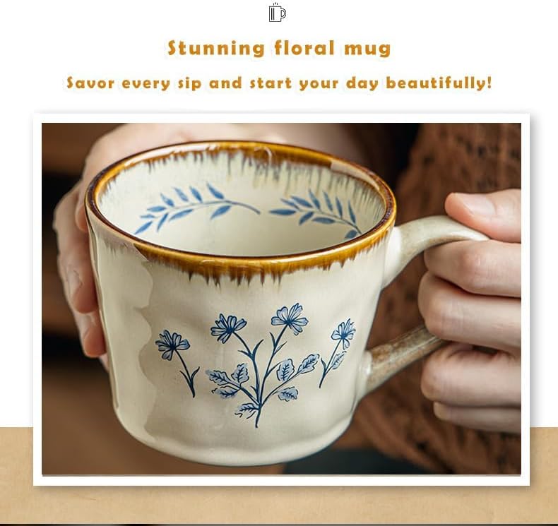 Handcrafted Ceramic Mugs with Floral Design - Microwave & Dishwasher Safe - Image 2