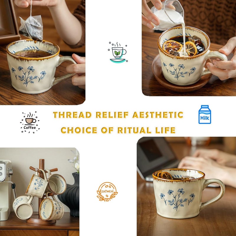 Handcrafted Ceramic Mugs with Floral Design - Microwave & Dishwasher Safe - Image 3