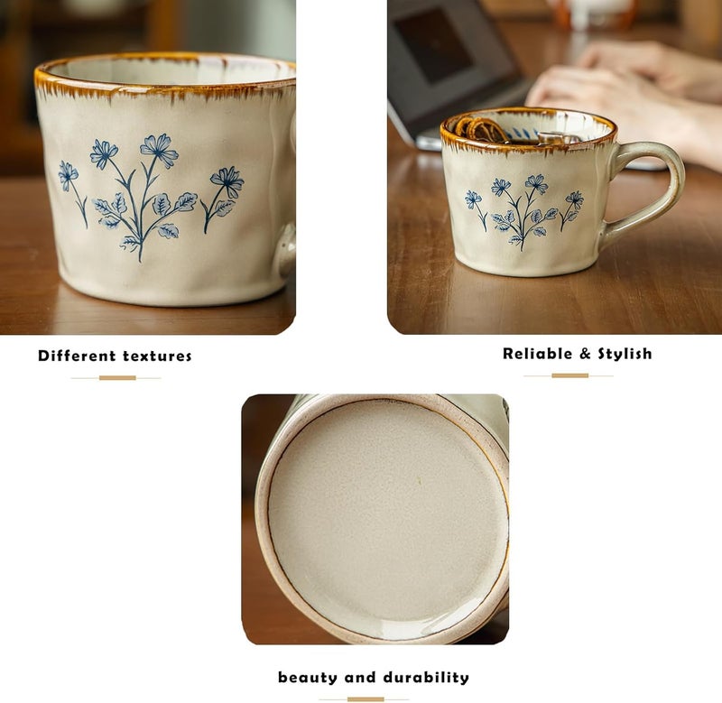 Handcrafted Ceramic Mugs with Floral Design - Microwave & Dishwasher Safe - Image 4