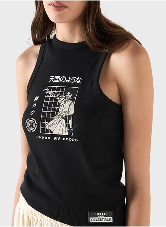 SP Characters - Anime Print  Crew Neck Tank Top - Image 1