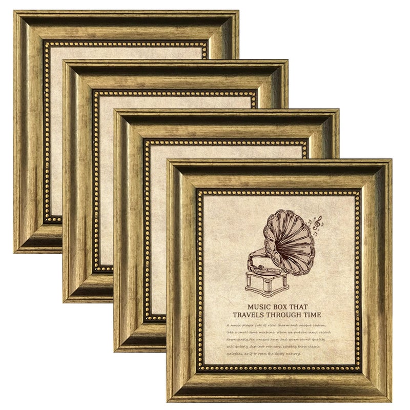 TKYGU 8x8 Picture Frame 4 set Ornate Vintage Picture Frames Gold for Wall Display, Gold 8 by 8 Frame for Wall home best gift - Image 1