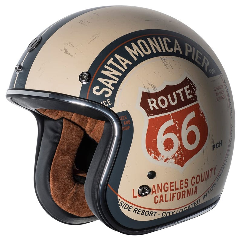TORC T50Del Mar20PCH24 UnisexAdult Openface Style T50Del Mar Route 66 34 Helmet Graphic Flat White PCH Large