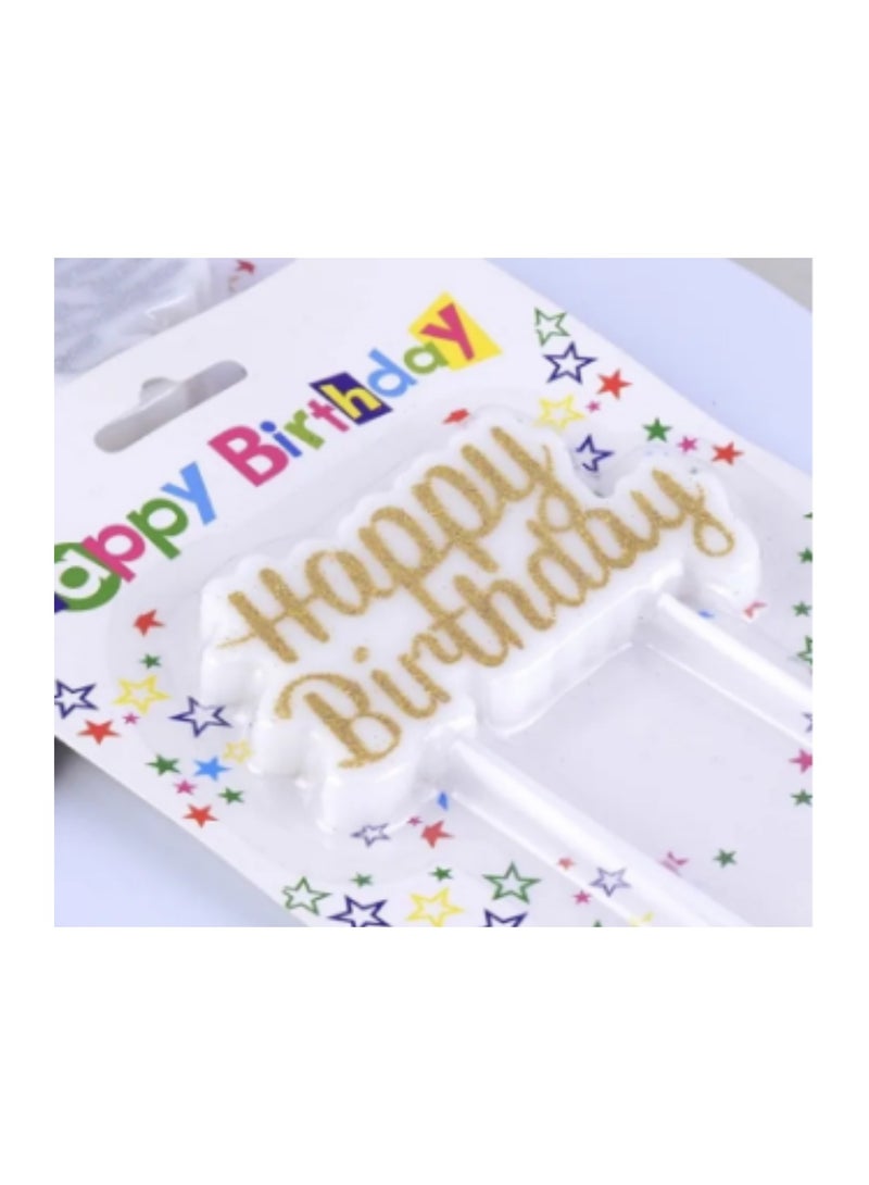 شمعة كبيرة زينة تورتة عيد الميلاد بتصميم كلمة Happy Brithday باللون الذهبى - Image 2