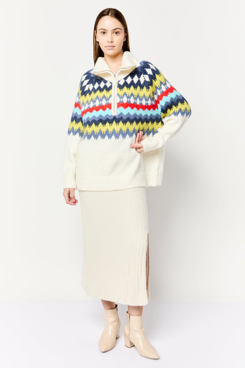 Aerie Women Turtle Neck Chenvor Stripes Sweater, Multicolor - Image 3