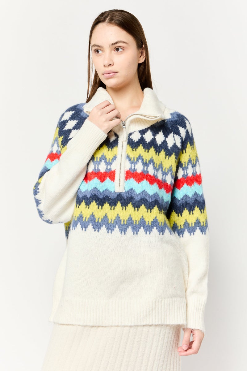 Aerie Women Turtle Neck Chenvor Stripes Sweater, Multicolor - Image 1