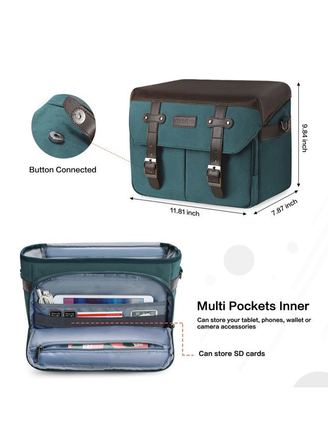 Mosiso Camera Case Crossbody Shoulder Messenger Bag, DSLR/SLR/Mirrorless Photography Vintage PU Leather Flap Gadget Bag with Rain Cover Compatible with Canon/Nikon/Sony Camera and Lens, Teal Green - Image 3