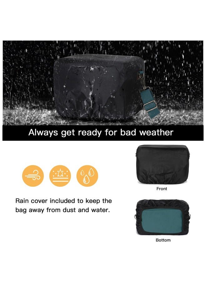 Mosiso Camera Case Crossbody Shoulder Messenger Bag, DSLR/SLR/Mirrorless Photography Vintage PU Leather Flap Gadget Bag with Rain Cover Compatible with Canon/Nikon/Sony Camera and Lens, Teal Green - Image 5