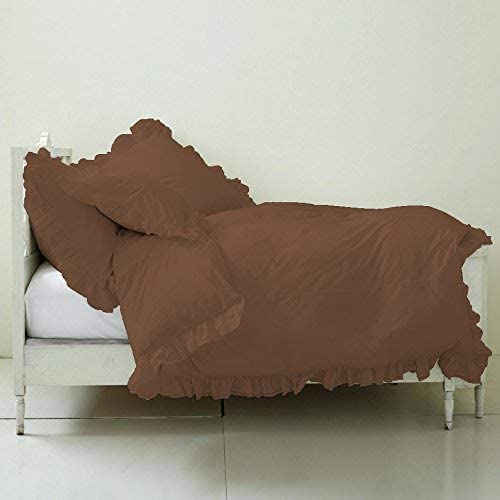 EASY BEDDING 3 PCS Border Ruffle Duvet Cover Set 1 Piece Border Ruffle Duvet Cover with Zipper Closure and 2 Piece Pillow Cover 300 TC100 Cotton Wrinkle Free Chocolate Solid King Size - Image 1
