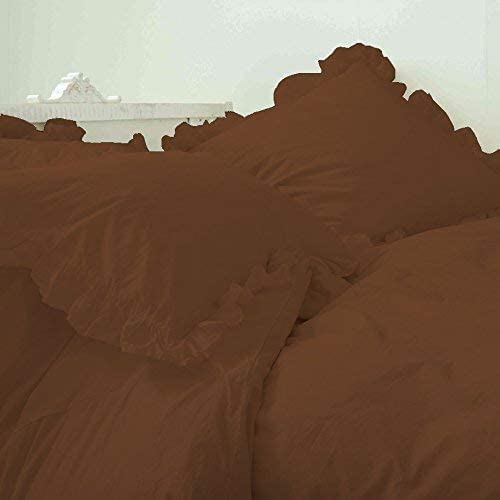 EASY BEDDING 3 PCS Border Ruffle Duvet Cover Set 1 Piece Border Ruffle Duvet Cover with Zipper Closure and 2 Piece Pillow Cover 300 TC100 Cotton Wrinkle Free Chocolate Solid King Size - Image 3