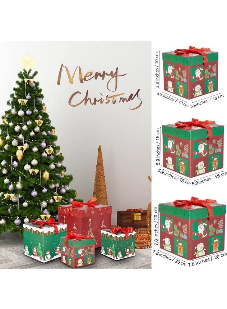 GGEROU Christmas Nesting Gift Boxes with Lids,3 Sizes Christmas Stackable Hard Paper Box,Nested Christmas Boxes Gift Wrap Boxes with Ribbon Green - Image 4