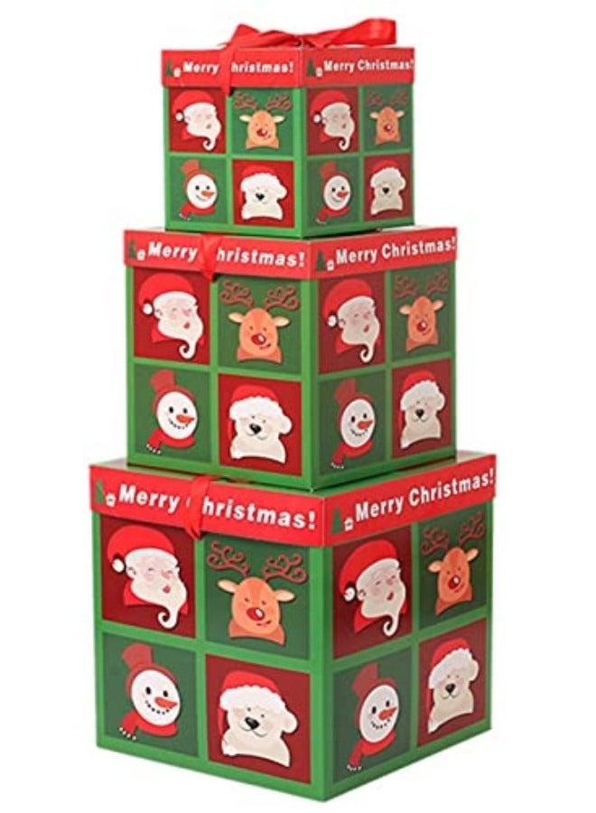 GGEROU Christmas Nesting Gift Boxes with Lids,3 Sizes Christmas Stackable Hard Paper Box,Nested Christmas Boxes Gift Wrap Boxes with Ribbon Green - Image 1