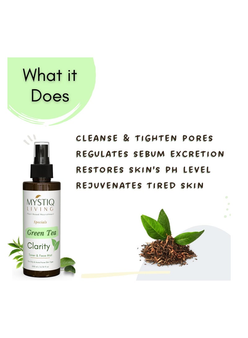 Mystiq Living Green Tea Clarity Face Toner Mist for Anti Acne Deep Cleanses Tighten Pores Hydrates Skin Alcohol Free Toner For Oily Acne Prone Skin 200 ML - Image 3