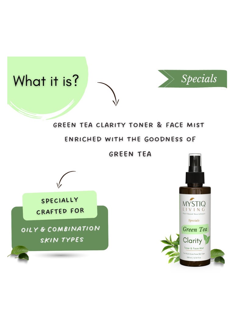 Mystiq Living Green Tea Clarity Face Toner Mist for Anti Acne Deep Cleanses Tighten Pores Hydrates Skin Alcohol Free Toner For Oily Acne Prone Skin 200 ML - Image 2