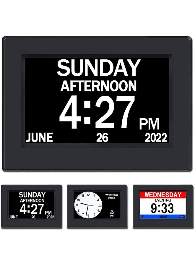 Raxoom Version] 7 Inch Day Clock - 3 Colors Display Digital Calendar Alarm Day Clock Dementia Alzheimers Clock with Extra Large Display (7in Black) - Image 1