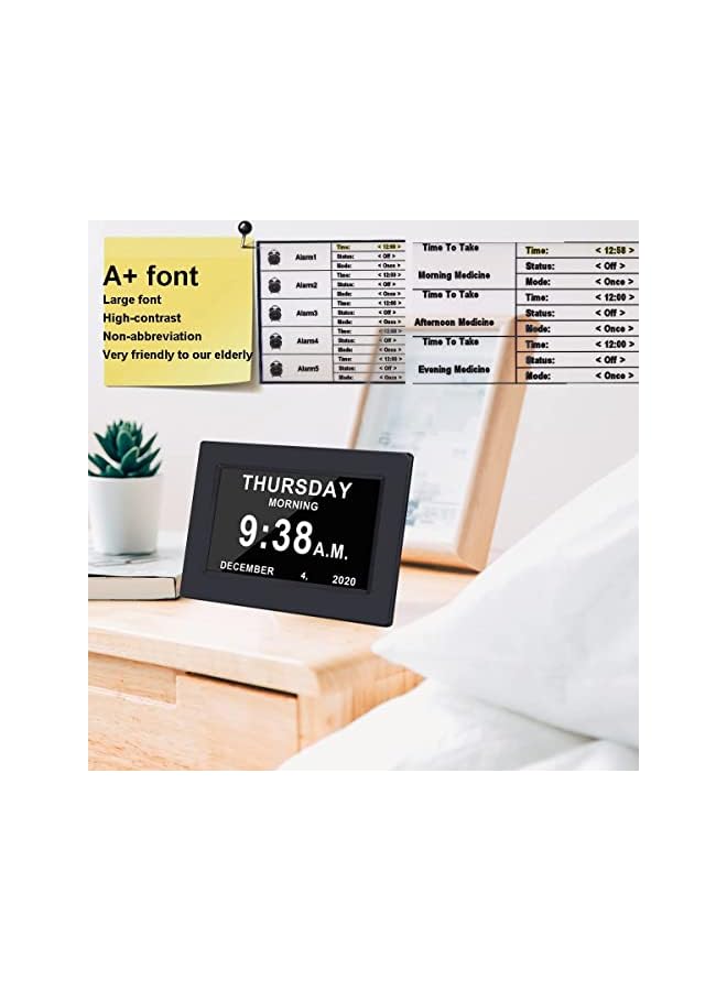 Raxoom Version] 7 Inch Day Clock - 3 Colors Display Digital Calendar Alarm Day Clock Dementia Alzheimers Clock with Extra Large Display (7in Black) - Image 2