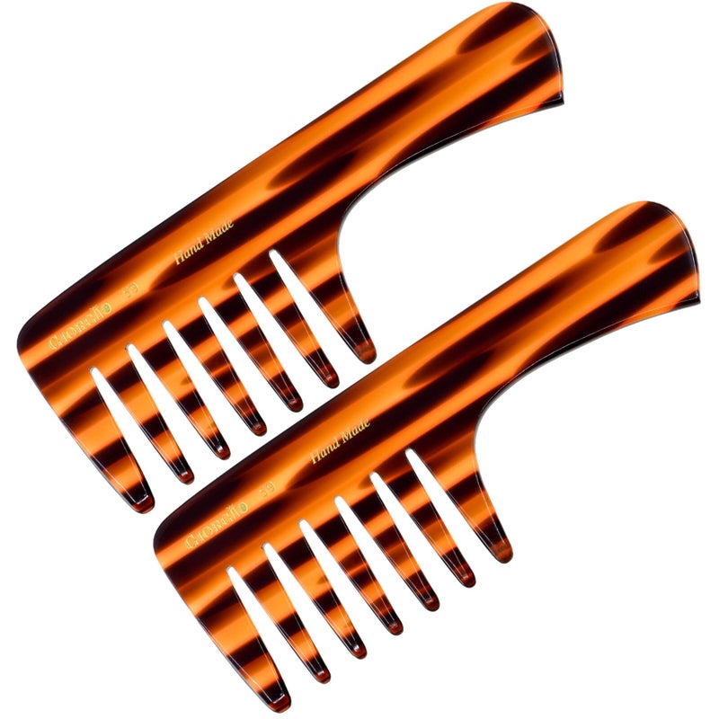 Giorgio G59 Extra Wide Tooth Detangler Comb Large Tooth Comb with Handle for Thick Wavy or Curly Hair Travel Size for dry or Wet Hair Handmade SawCut and Hand Polished 65