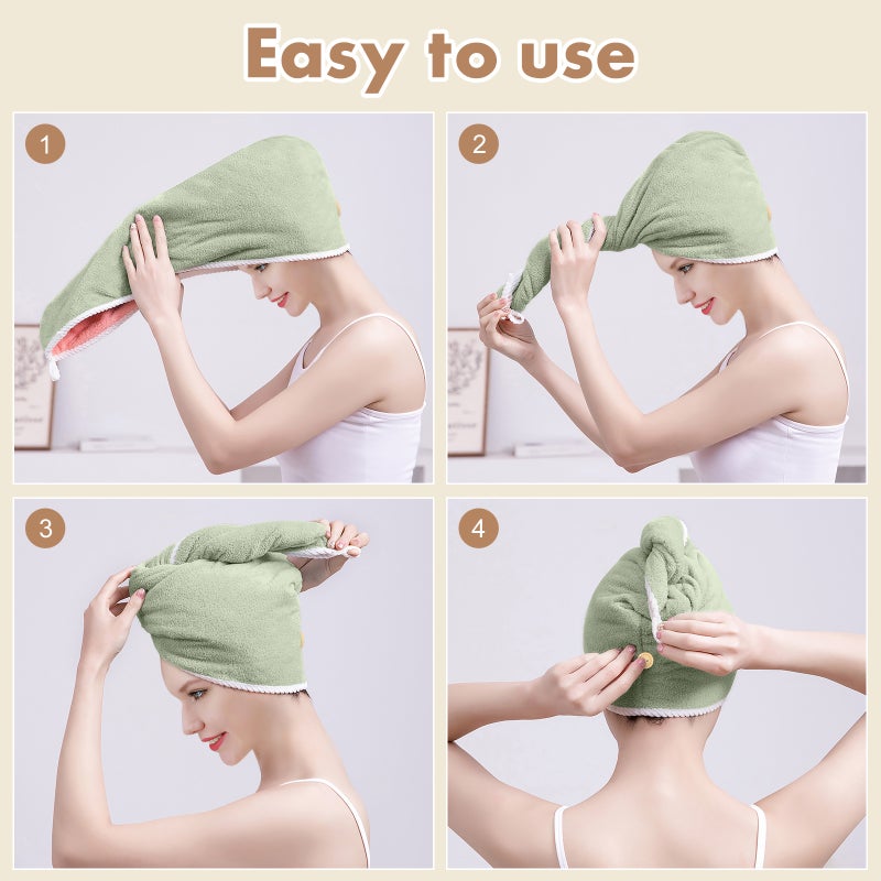 2Pcs Hair Drying Hats Coral Fleece Super Absorbent Hair Towel Wrap Quick Dry Hair Turban for Women - Image 4