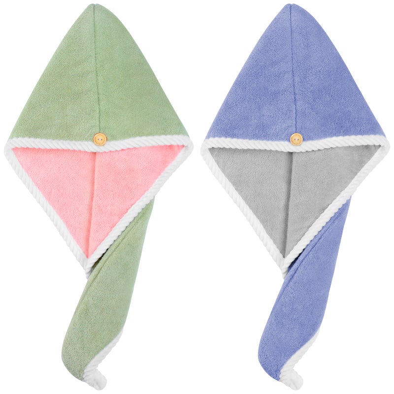 2Pcs Hair Drying Hats Coral Fleece Super Absorbent Hair Towel Wrap Quick Dry Hair Turban for Women - Image 1