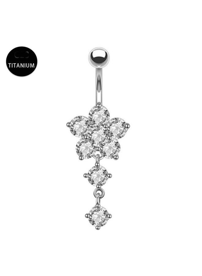 Innoshine G23 Titanium Belly Button Ring, Flower Shaped Cubic Zirconia Dangle Navel Piercing, Hypoallergenic Body Jewelry for Women Girls - Image 1