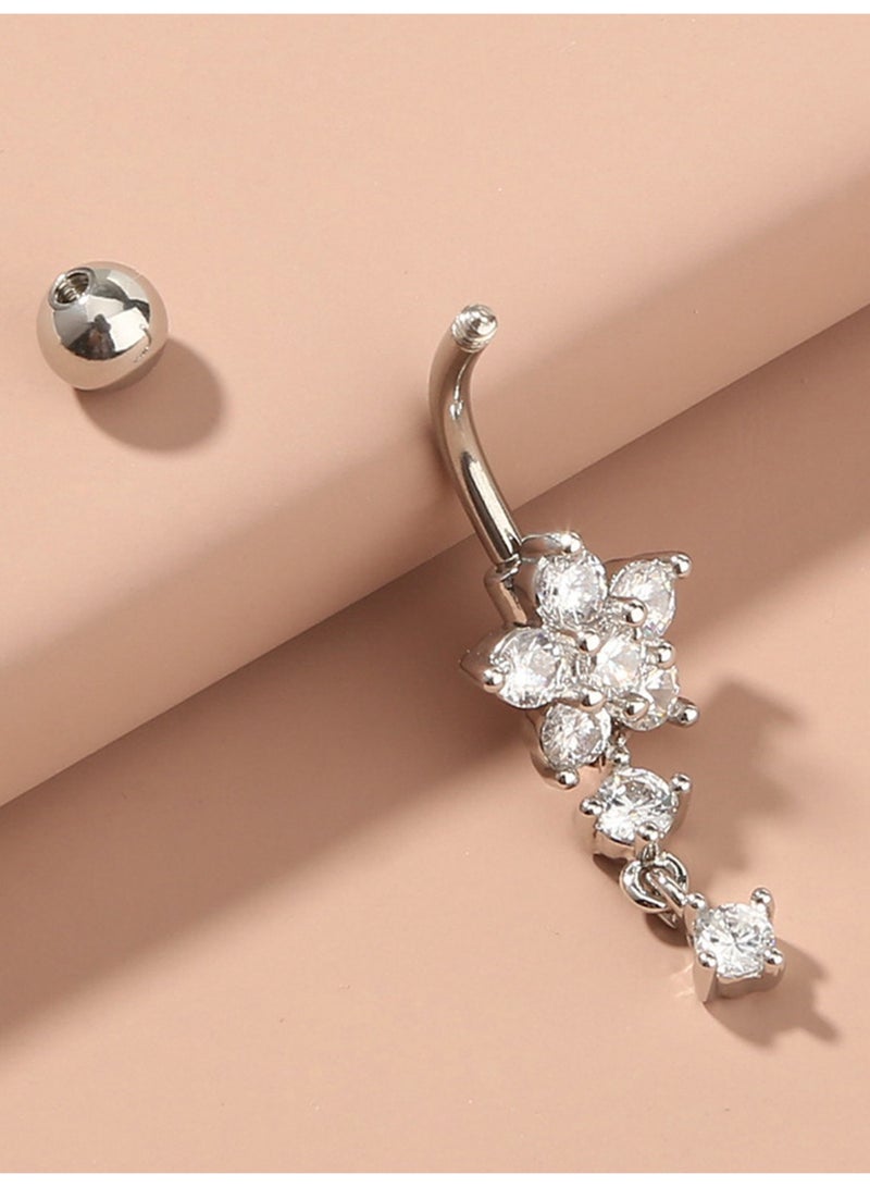 Innoshine G23 Titanium Belly Button Ring, Flower Shaped Cubic Zirconia Dangle Navel Piercing, Hypoallergenic Body Jewelry for Women Girls - Image 3