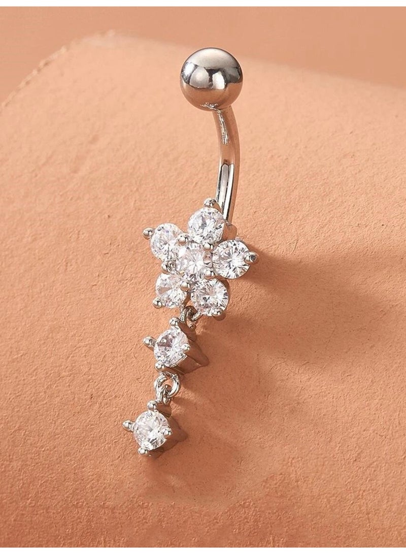 Innoshine G23 Titanium Belly Button Ring, Flower Shaped Cubic Zirconia Dangle Navel Piercing, Hypoallergenic Body Jewelry for Women Girls - Image 5