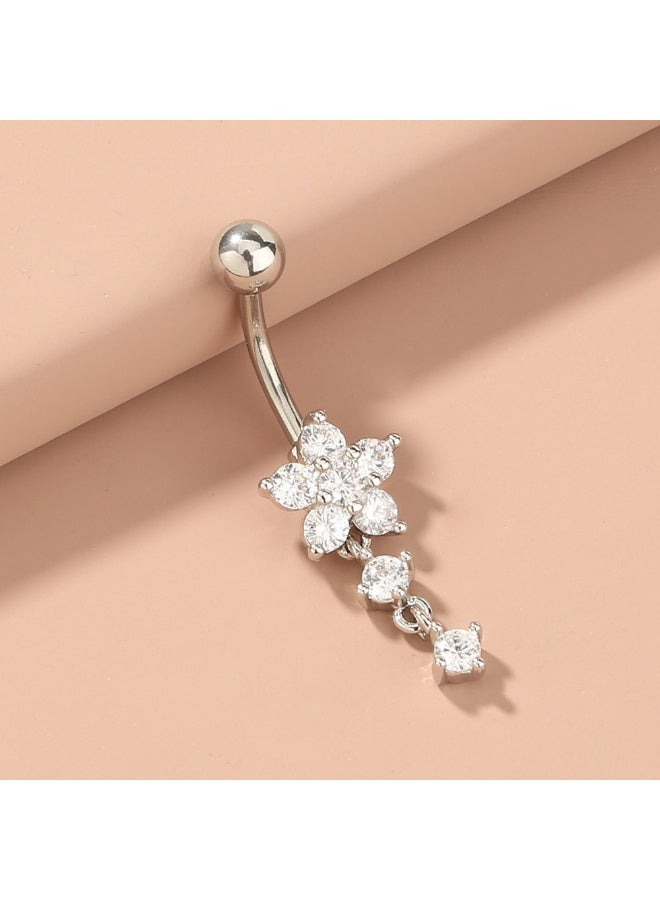 Innoshine G23 Titanium Belly Button Ring, Flower Shaped Cubic Zirconia Dangle Navel Piercing, Hypoallergenic Body Jewelry for Women Girls - Image 4