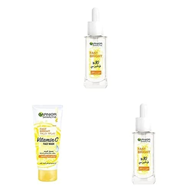 Garnier Vitamin C Serum30ml + Garnier Face Wash100ml + Garnier Vitamin C& Anti Dark Spot Serum15ML