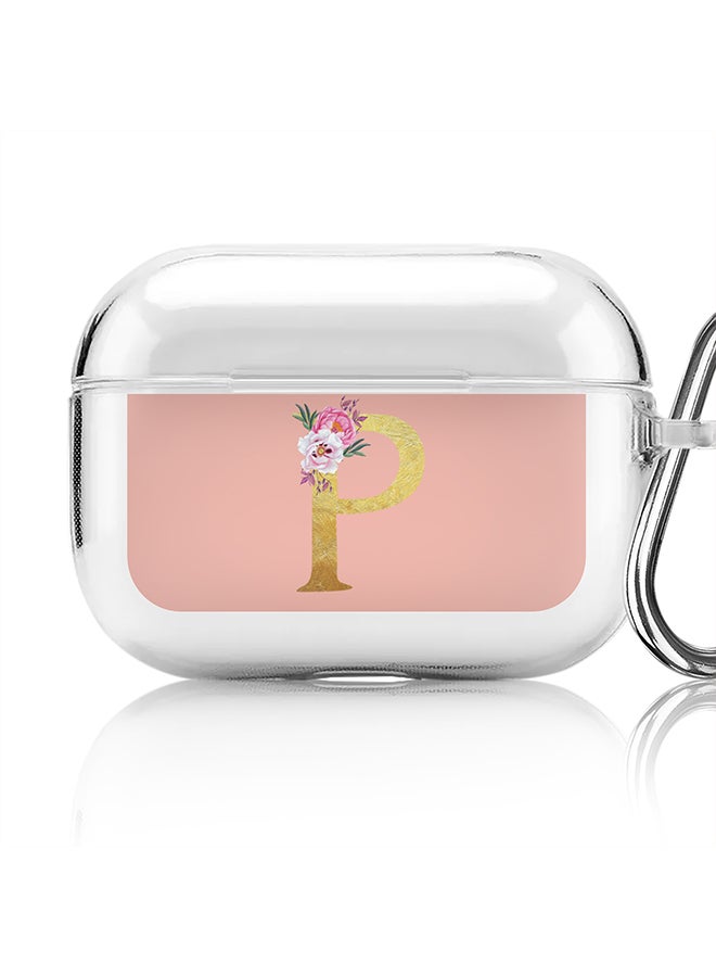 Stylizedd Classic Clear printed Case for Apple AirPods Pro 2nd Generation Thin Transparent Cover - Custom Monogram Initial Letter Floral Pattern Alphabet - P (Rose Pink ) - Image 1